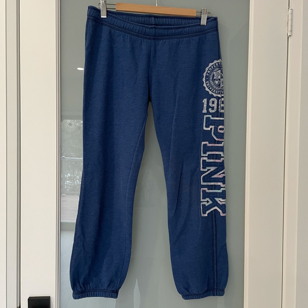 VS PINK Blue Drawstring Logo Sweatpants
